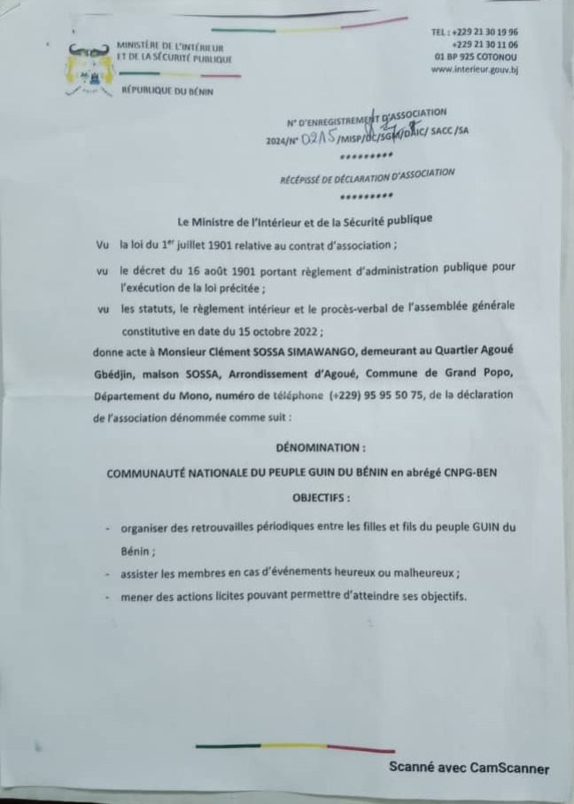 Voici le récépissé d'autorisation du MISP ...