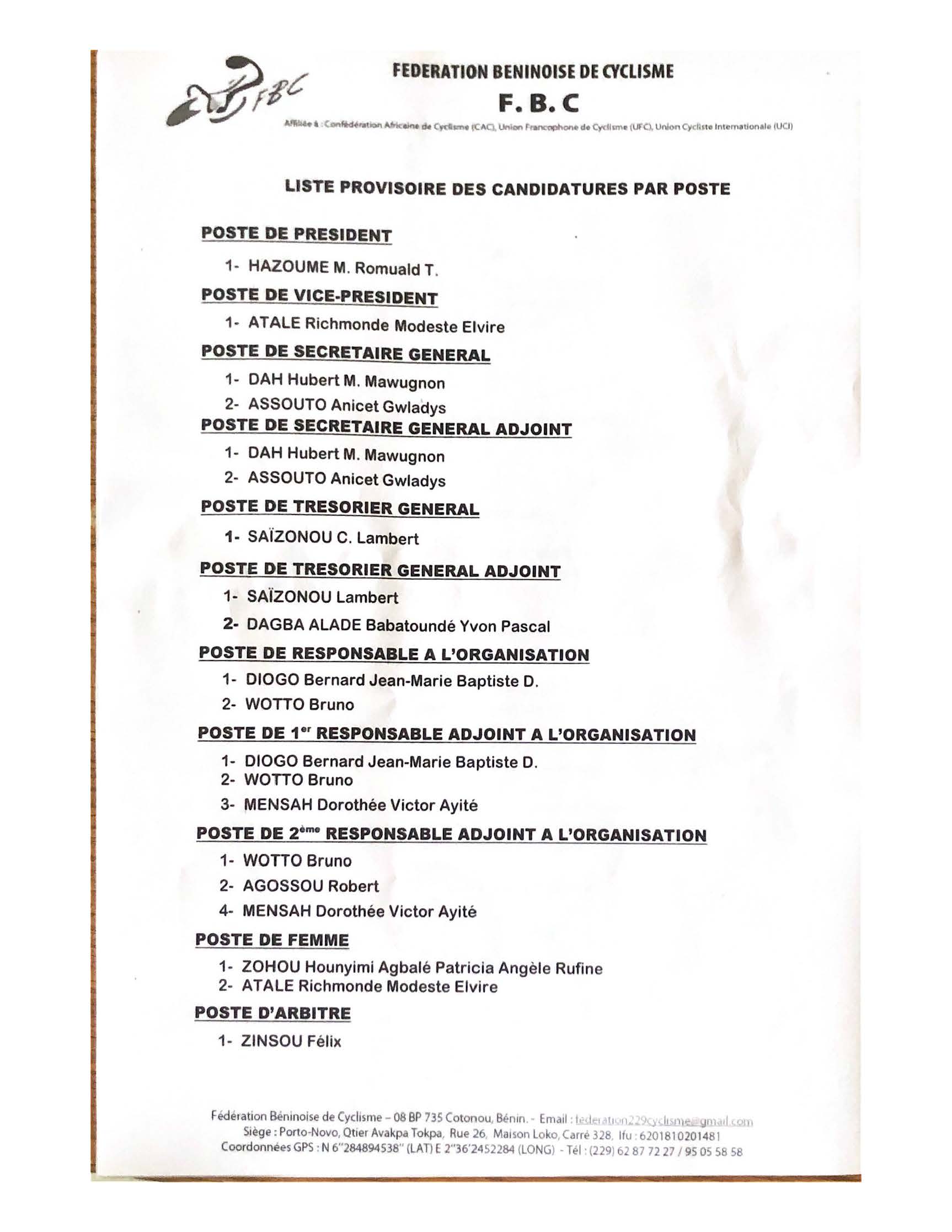 Fédération béninoise de cyclisme :  la succession du président Romuald Hazoumè ouverte